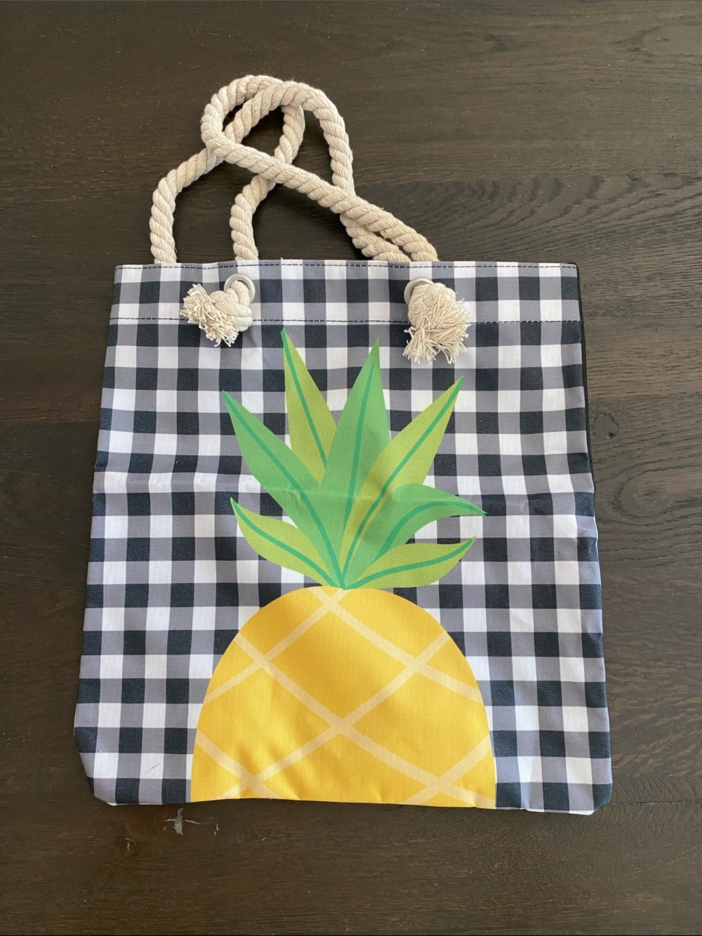Gingham Pineapple Tote Bag in Black, White & Yellow